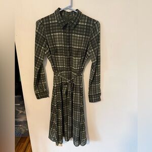 Gal Meets Glam Long Sleeve Plaid Dress in Green